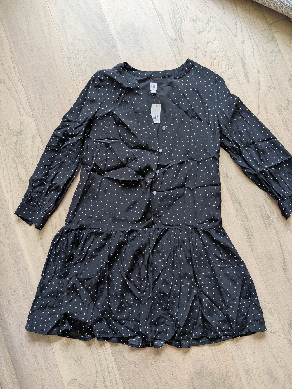 GAP Black Dress with White Polka Dots and Ruffle Tiers